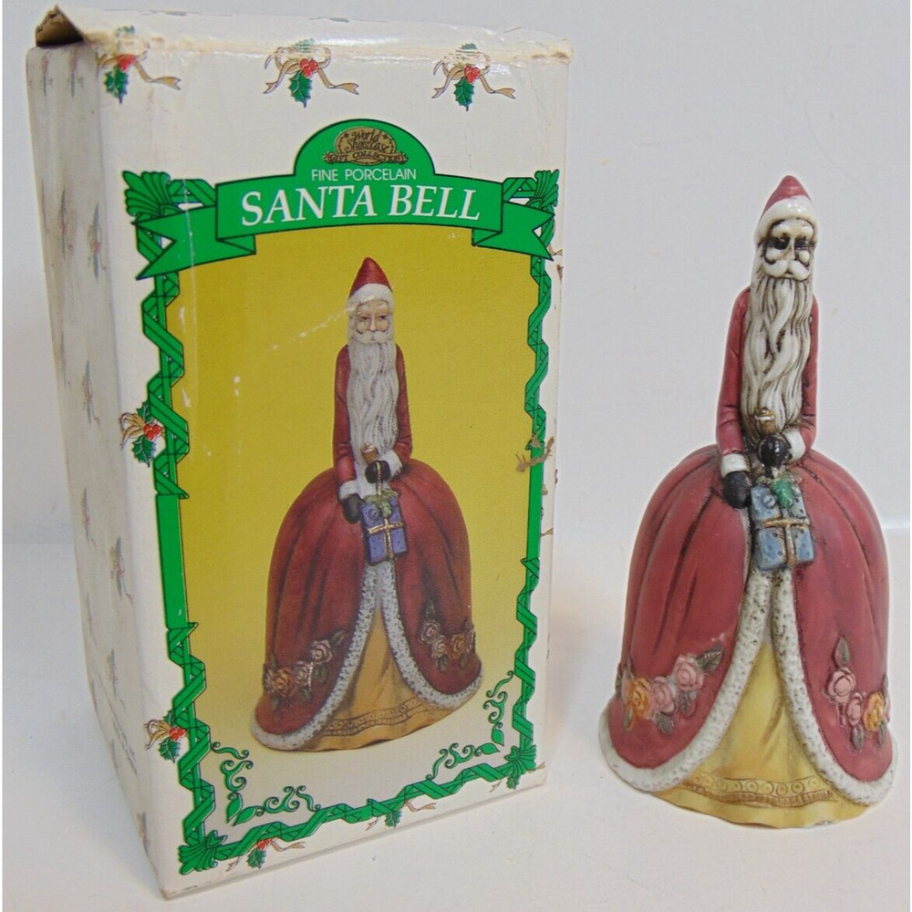Santa Claus Bell Old World Jolly Christmas Showcase Porcelain Box Vintage Gift